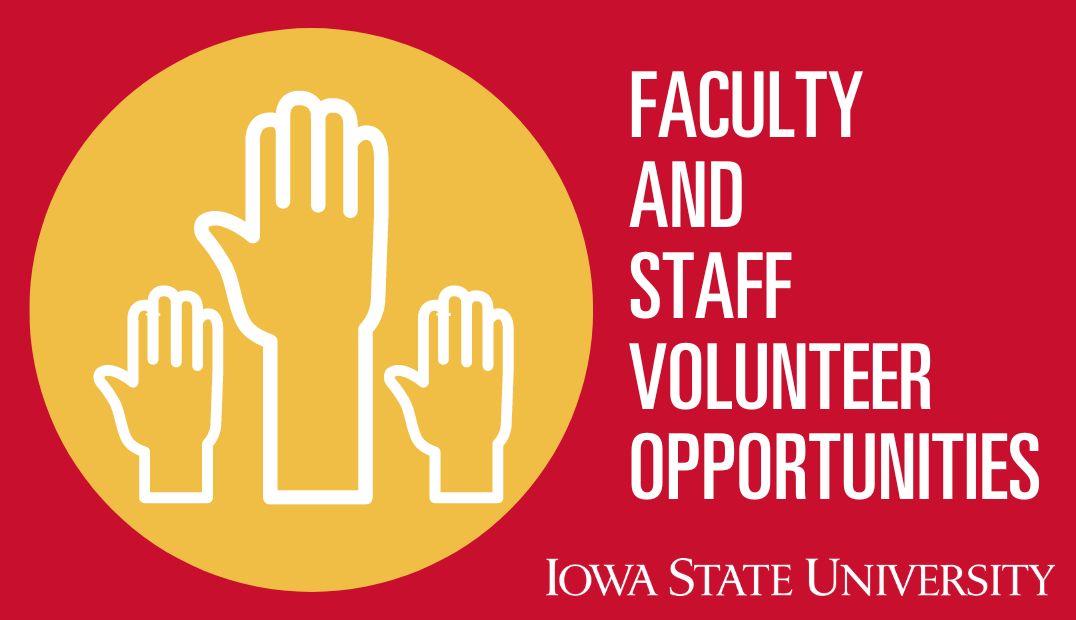Graphic with raised hands that says Faculty and Staff Volunteer Opportunities