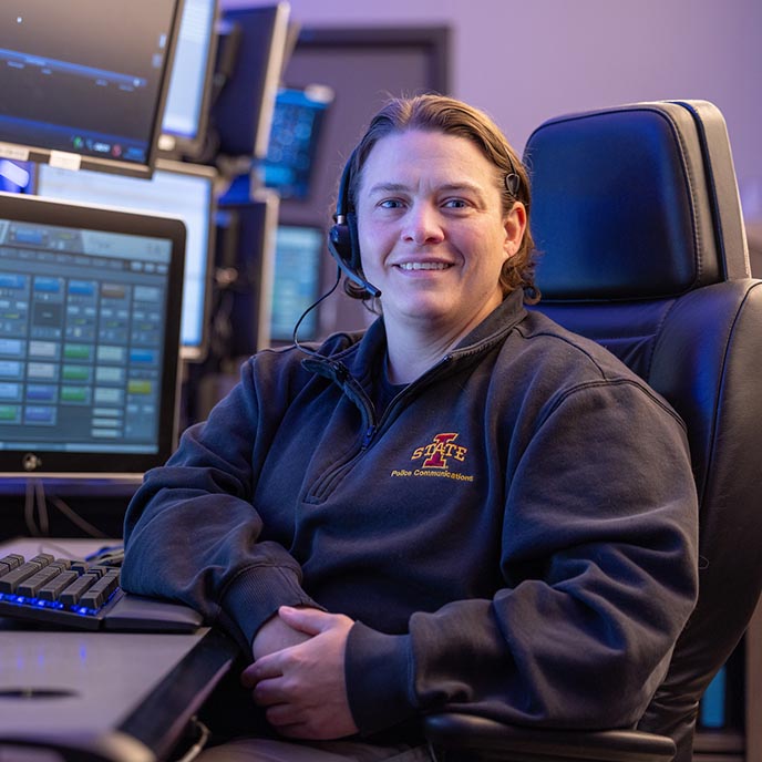 Informal portrait of Tammy Barker at her dispatch desk.